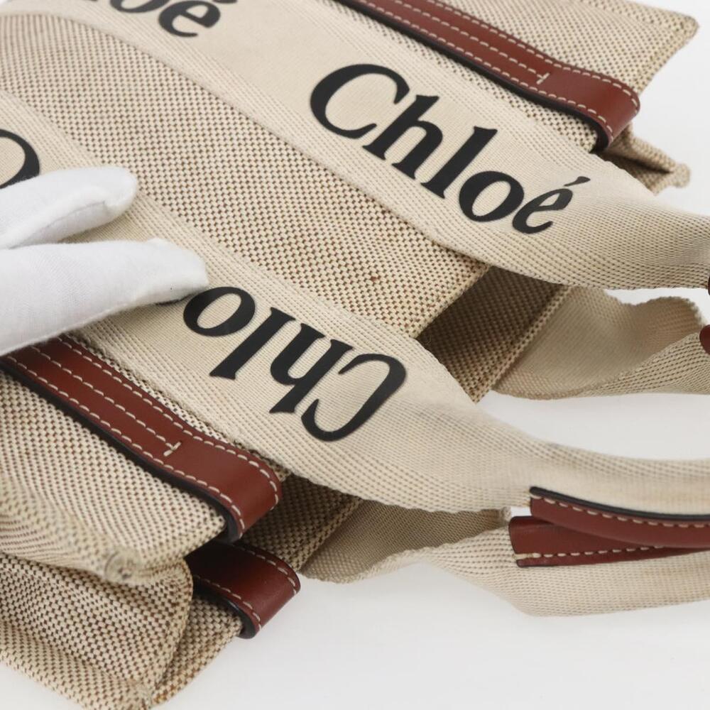 Chloe Woody La Tote Bag Canvas Leather Beige Brown Auth ka1346 - Picture 6 of 16